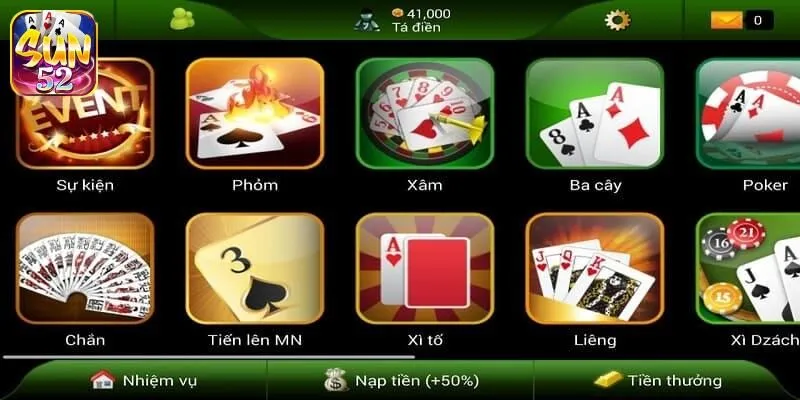 Game bài miễn phí SUN52 tương thích với đa dạng nền tảng