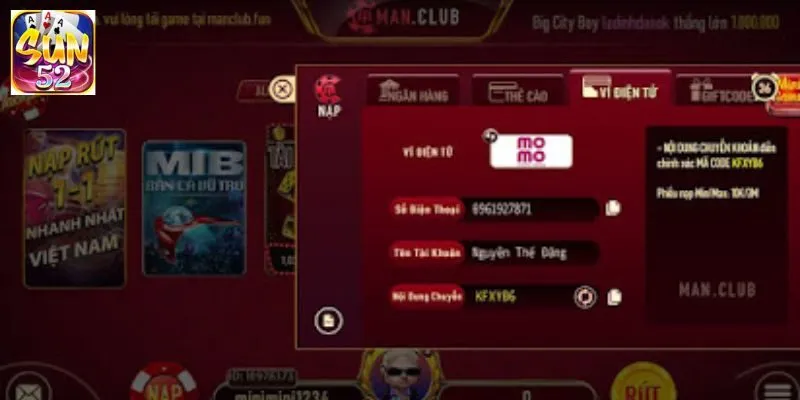 Giải đáp một số câu hỏi khi nạp tiền SUN52